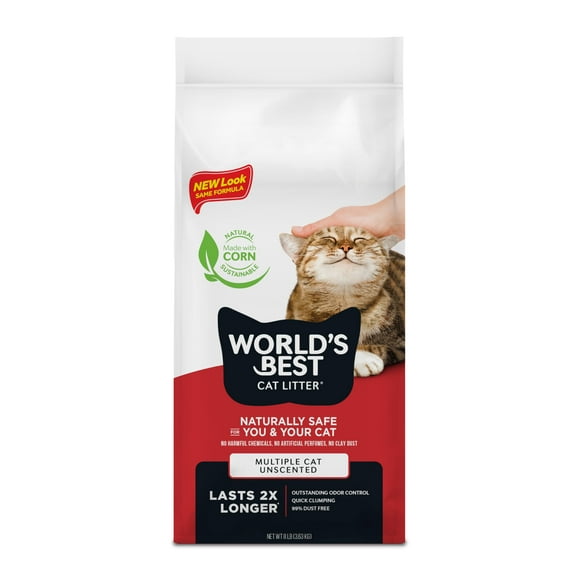 LA MEJOR ARENA PARA GATOS DEL MUNDO Múltiples gatos sin perfume 8 libras - Ingredientes naturales Aglutinación rápida Desechable 99% libre de polvo y fabricado en EE. UU. - Control de olores duradero