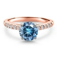 thumbnail image 3 of Gem Stone King 10K Two Tone Gold Persian Blue Moissanite and Lab Grown Diamond Engagement Ring for Women | 1.20 Cttw | Round 6.5MM | Gemstone Birthstone | Size 9, 3 of 6