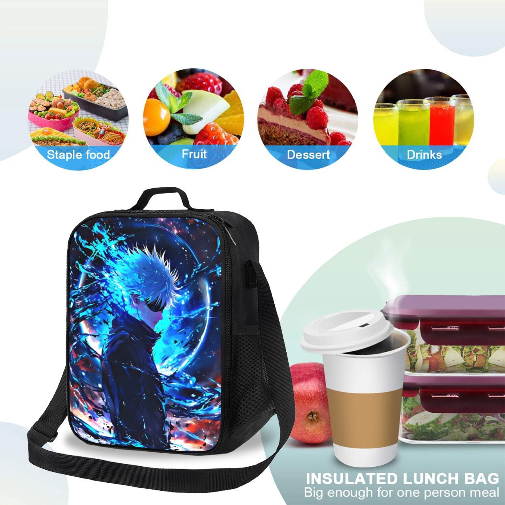 Jujutsu Kaisen Satoru Gojo Lunch Box Portable Lunch Bag Woman Man Teen Work Office With Lunch Storage Bag Reusable