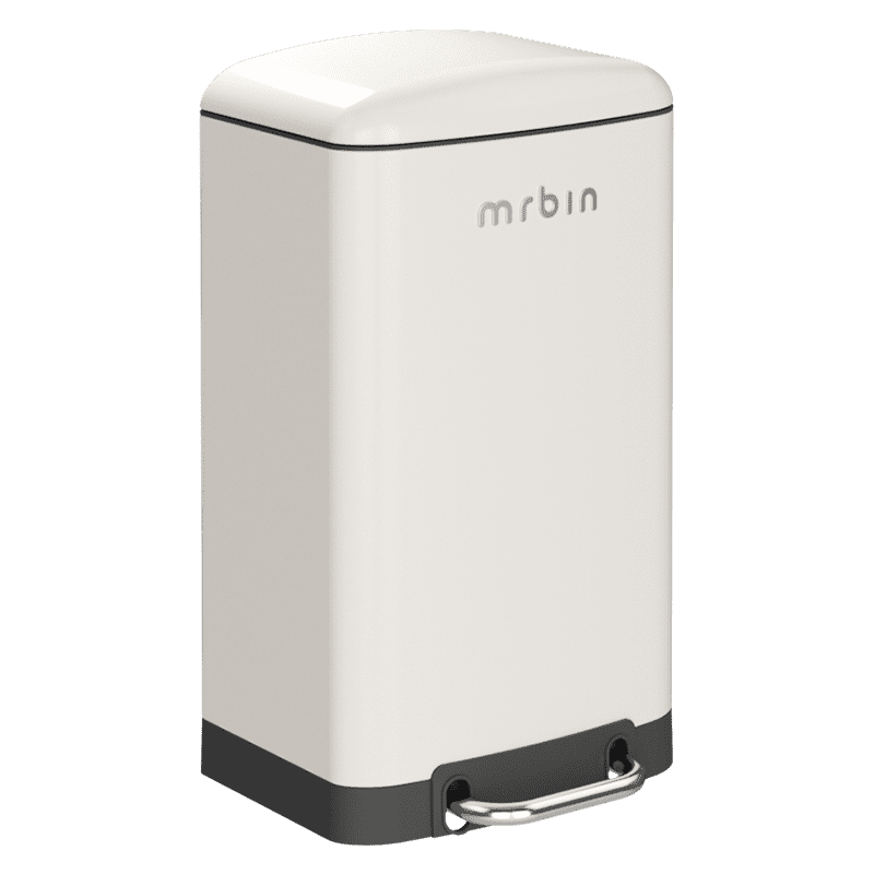 MRBIN Metal Kitchen Trash Can, Commercial Step Office Garbage Bin with Soft Close Lid, 40L / 10.5gal Stainless Steel Foot Pedal Tall Rectangle Waste Basket for Rv, Bathroom Accessories, White