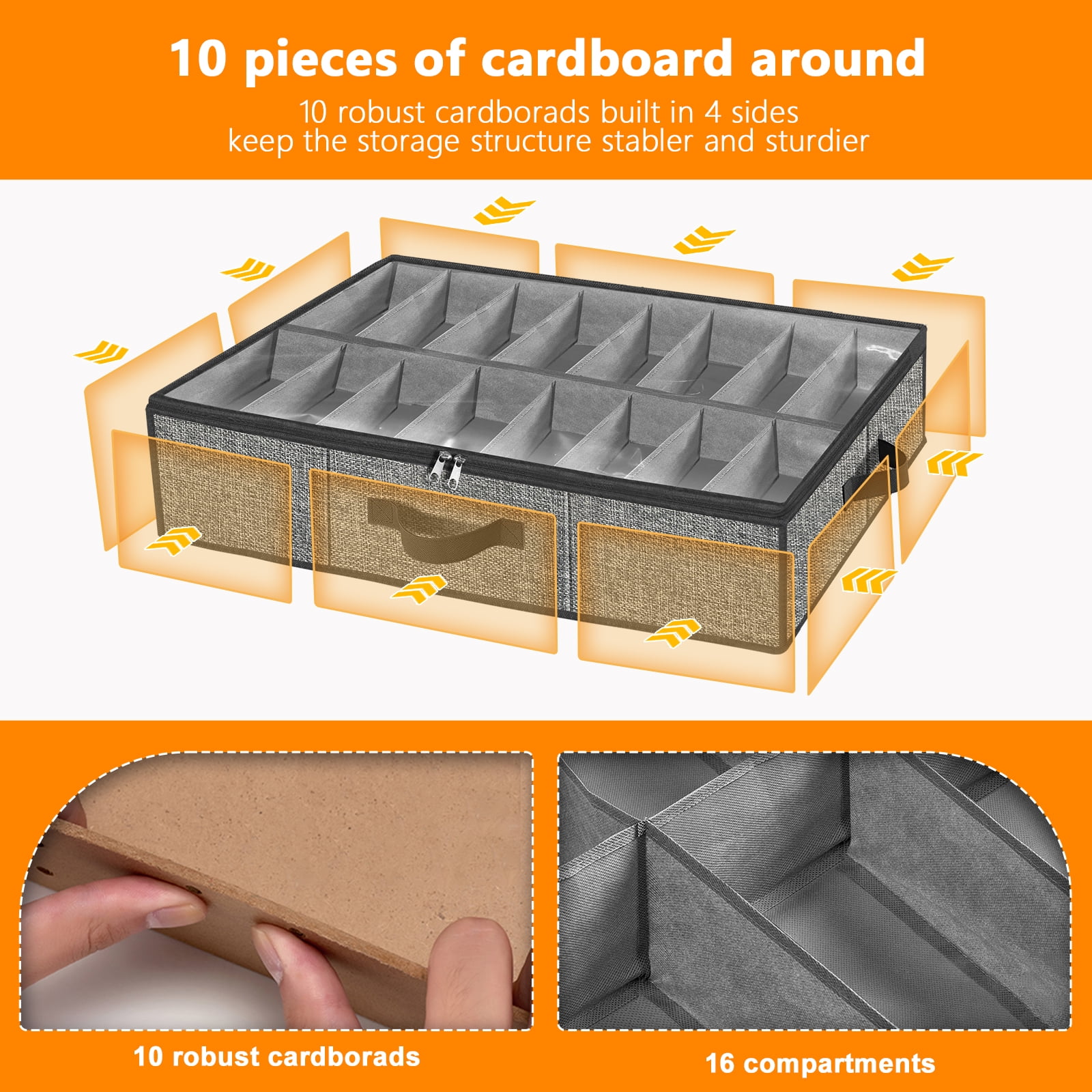 Homyfort Shoe Storage Organizer Under Bed, 2 Pack Fits 32 Pairs, Extra Large Shoe Container, Breathable Fabric Underbed Storage for Sneakers, Slippers, Closet, Grey