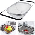 thumbnail image 1 of Stainless Steel Expandable Oval Colander with Rubber Handles - 6 Quart - for Kitchen Sink, Draining Board, Fruit Vegetable Sink, 1 of 5