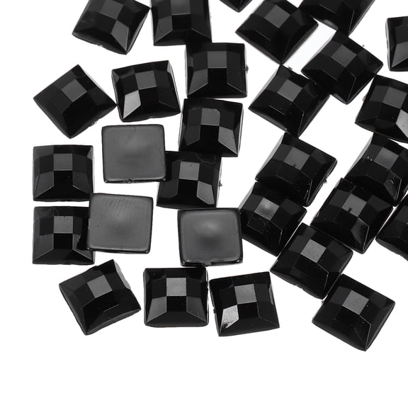 100 Pcs Acrylic Flat Back Rhinestones 8mm Square Artificial Gemstone for Crafts Face Painting Costume Jewelry Making Black
