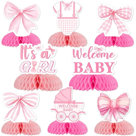 Kreatwow Pink Bow Baby Shower Honeycomb Centerpieces Bow Baby Shower Decorations for Girl 8Pcs Bowknot Table Centerpieces Bow Tie Baby Shower Decorations It’s A Girl Baby Shower Bow Gender Reveal