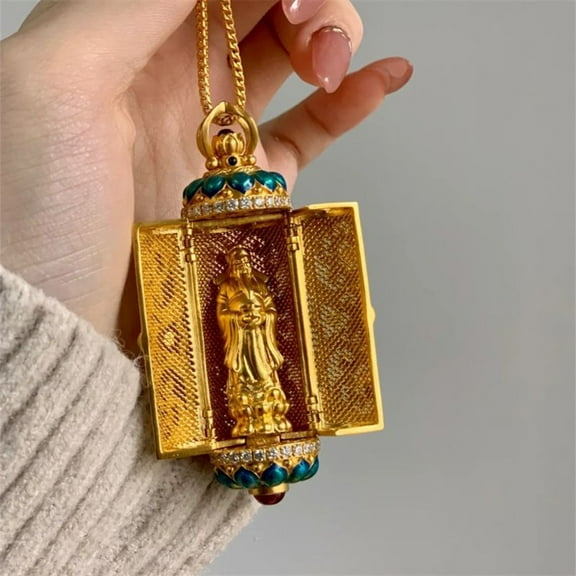 God of Wealth Pendant Necklace Chinese Zodiac Amulet Lucky Charm Necklace for Men Traditional Style Gift Accessory