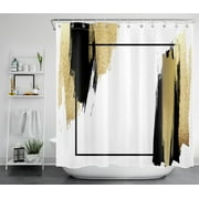 HVEST Minimalism Shower Curtain for Bathroom Decor,Black and Gold Graffiti Shower Curtain with Hooks Set,Abstract Aesthetics Brushstrokes Polyester Waterproof Durable Fabric Bath Accessorie 72x78 Inch