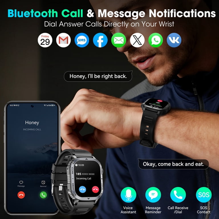 Haulvean 2.01-inch Military Smart Watches for Men with Answer/Make