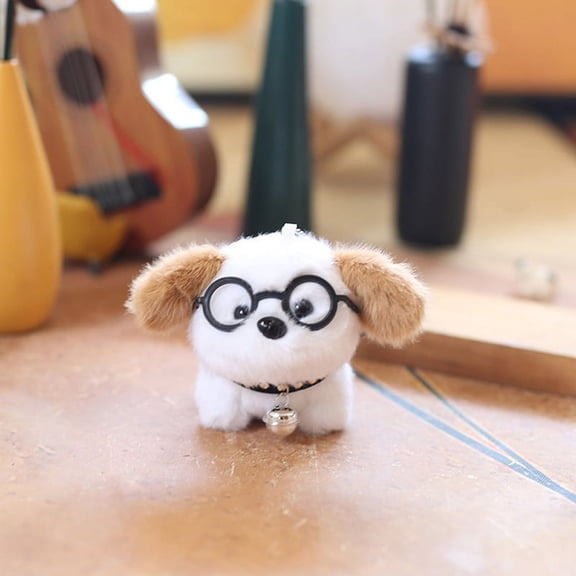 1PC Kawaii Cute Glasses Puppy Plush Keychain Lovely Cartoon Toys Pendant Cute Soft Animals Keyring Bag Hanging