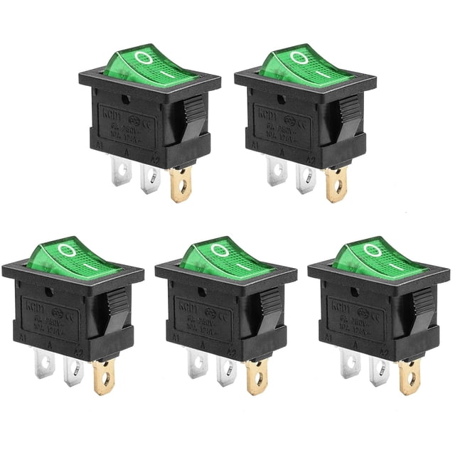 GFDYREE KCD1 SPST On/Off 3-Pin 2-Position Snap DC 12V-24V 20A Green LED Boat Rocker Toggle Switch - 5Pack (Only for DC12-24V)