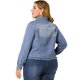 thumbnail image 5 of Women's Plus Size Denim Jacket Turndown Collar Chest Pocket Frayed Hem Crop Jean Jackets Blue 1X, 5 of 7