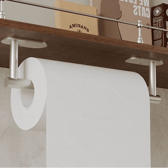 RUACQ Paper Towel Holder Under Cabinet, Self-Adhesive or Wall Mounted SUS304 Stainless Steel for Kitchen Bathroom, Brushed Grey
