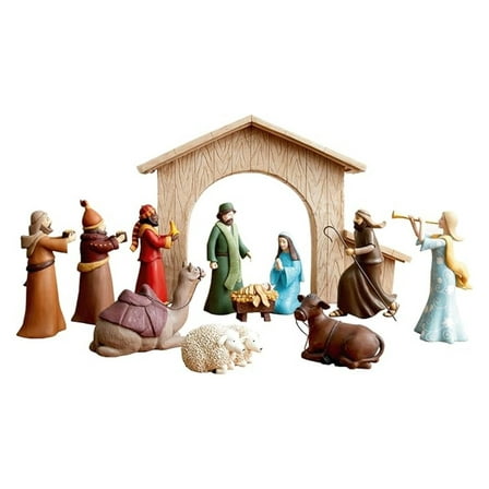 The Nativity Store Home Colorful Resin Nativity Set with Creche - Christmas Scene for Indoor Holiday Decor - Family-Friendly Christmas Decorations - (12 Piece Set)