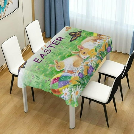 

Hyjoy Easter Rabbit Egg Rectangle Tablecloth Spill-Proof Polyester Table Cloth Table Cover for Kitchen Dining Picnic Holiday Party Decoration 54x54 Inch