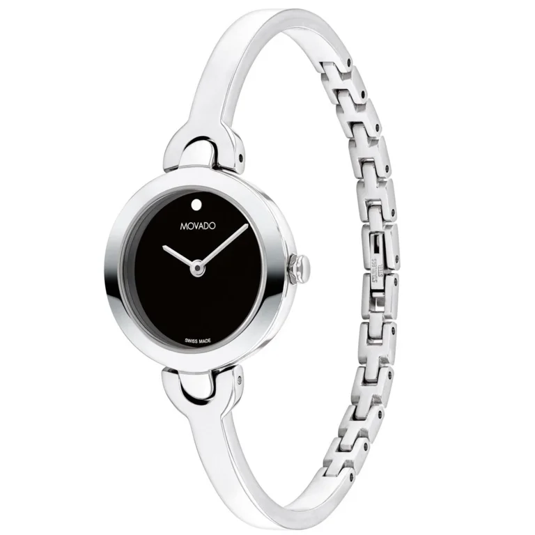 Movado Women\'s Bangle Silver & Black Face Watch Movado Silver and Black Women\ main image 3