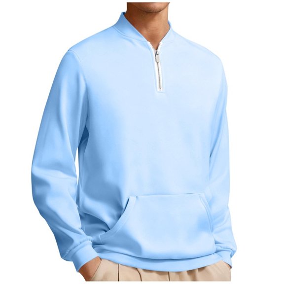 VSSSJ Men's Quarter Zip Sweatshirt Mock Neck Fleece Lined Long Sleeve Loose Lightweight Casual Warm Solid Pullover Sweatshirts Tops Light Blue XXXL