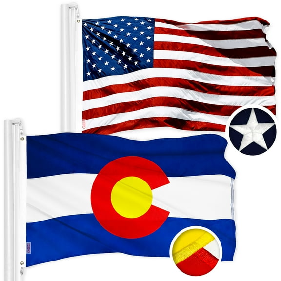 G128 Combo Pack: American USA Flag 2.5x4 Ft & Colorado CO State Flag 2.5x4 Ft | Both ToughWeave Series Embroidered Polyester, Embroidered Design, Indoor/Outdoor, Brass Grommets