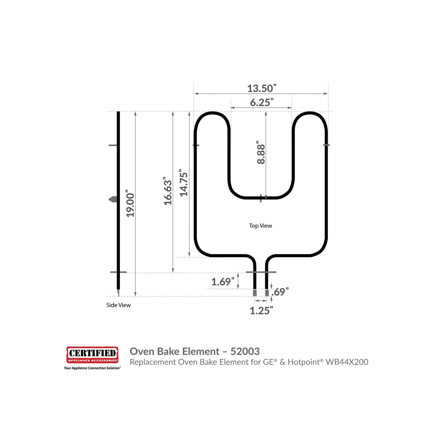 Certified Appliance Accessories 52003 Replacement Oven Bake Element For GE & Hotpoint WB44X200