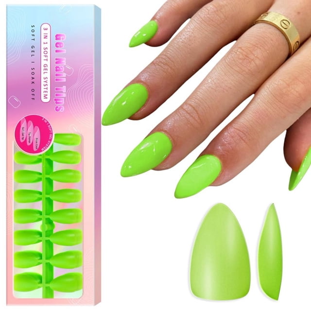Puntas de gel para uñas SXVME cortas almendra verde neón 300 piezas
