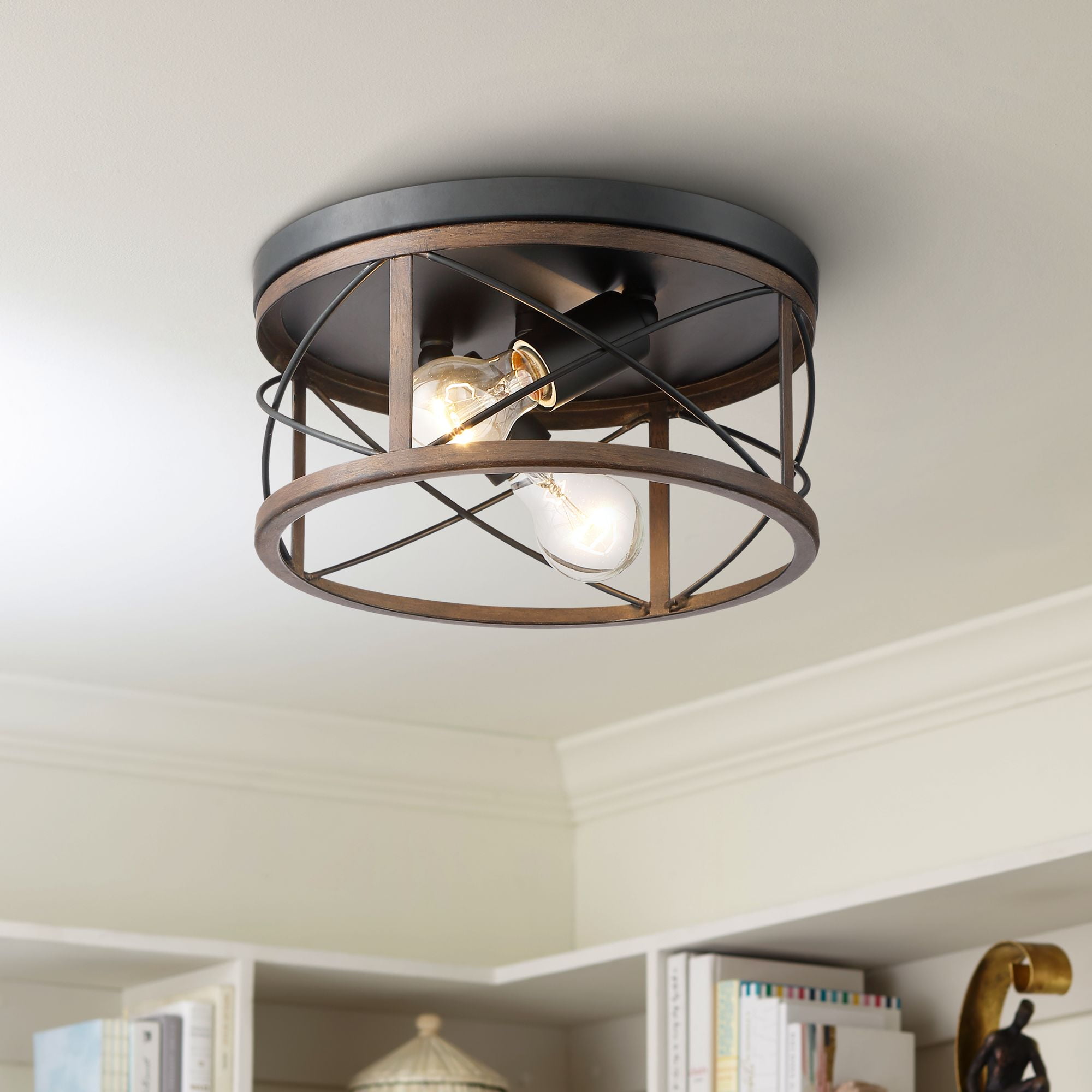 Lighting wood grain ceiling light farmhouse semi flush mount kitchen