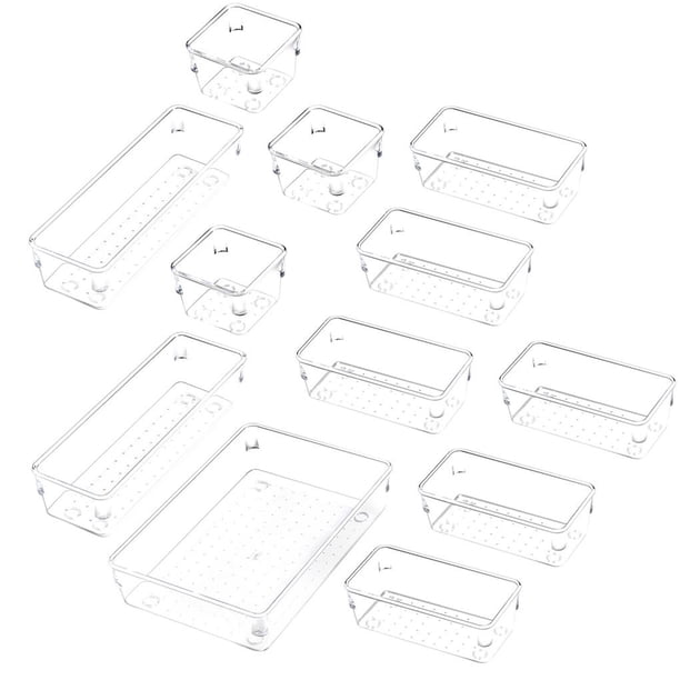 Naiovety Caja de almacenamiento de 12 Uds. De plástico transparente apilable, caja de almacenamiento de combinación gratuita, organizador de cajones, Almacenamiento y organización del hogar Naiovety HA016714-00