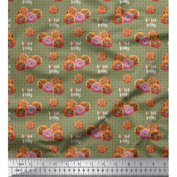 Soimoi Rayon Crepe Fabric Star,Heart & Donut Food Decor Fabric Printed Yard 46 Inch Wide