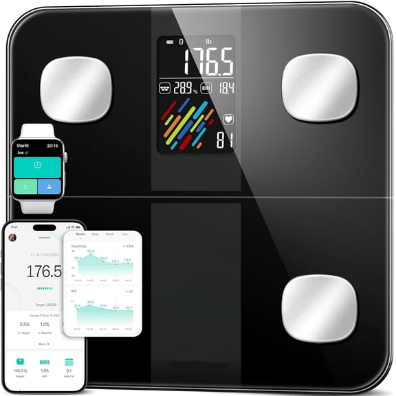 Smart Scale for Body Weight and Fat Percentage, High Accuracy Digital Bathroom Scale with Large Display for BMI Heart Rate 15 Body Composition Analyzer Sync with Fitness App 400lb