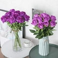 thumbnail image 2 of 12PCS Artificial Silk Flowers Realistic Roses Bouquet Long Stem for Home Wedding Decoration Party (Purple), 2 of 6
