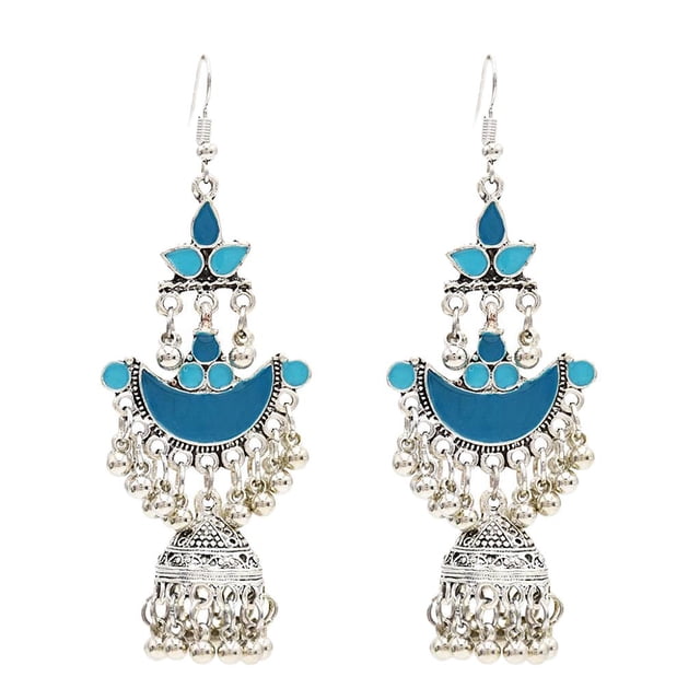 Pendientes étnicos Zulema 1 par tibetano bohemio campana borla colgante Azul claro