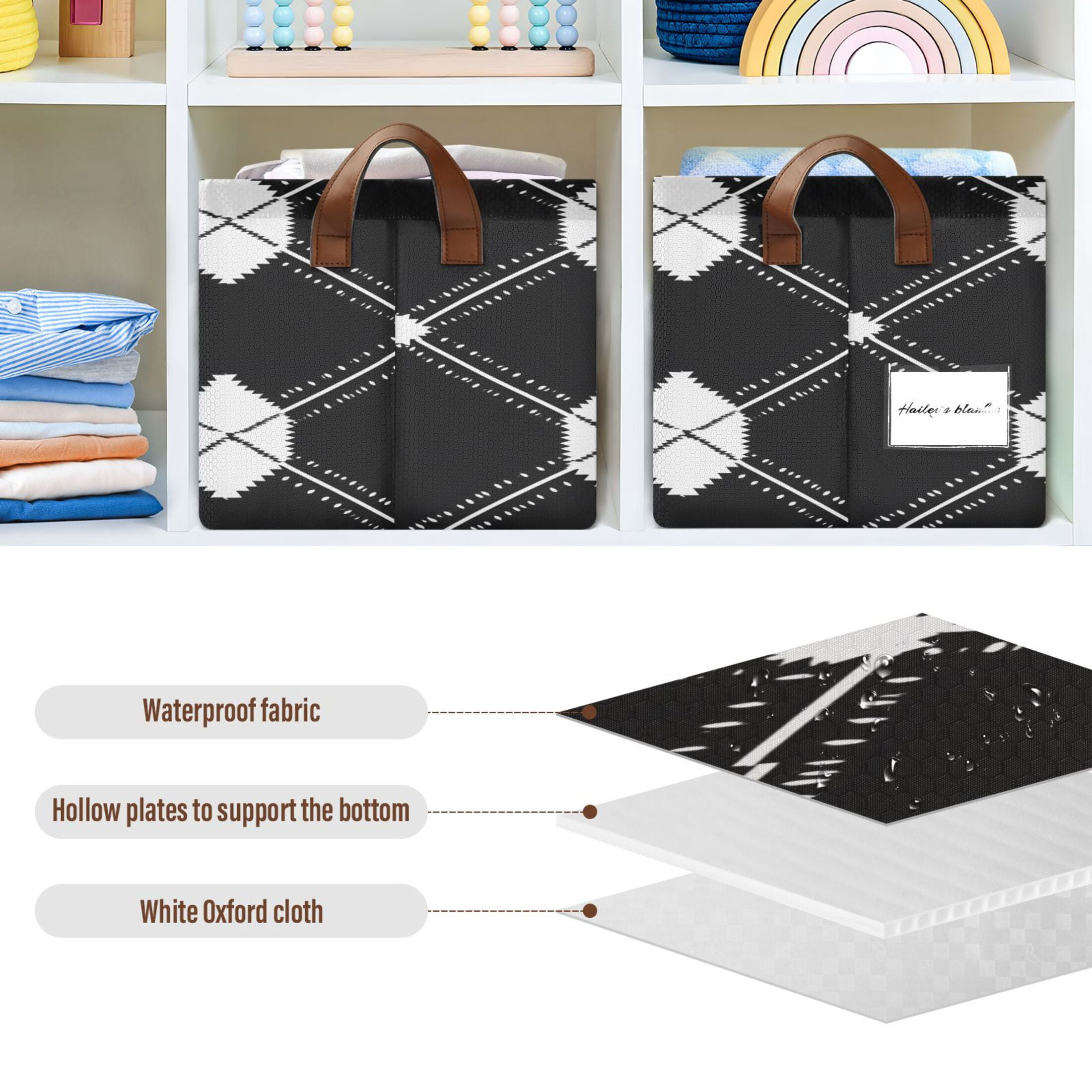 Ryvnso Black White Plaid Checkered Storage Bins Large Basket Foldable Cube Toys Organizer with Handles 2 PCs