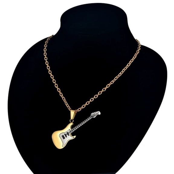 Bass Guitar Necklace Pendant For Men/Women Lover Gift 14K Yellow Gold Necklace Chain Hippie Musical Jewelry Collier