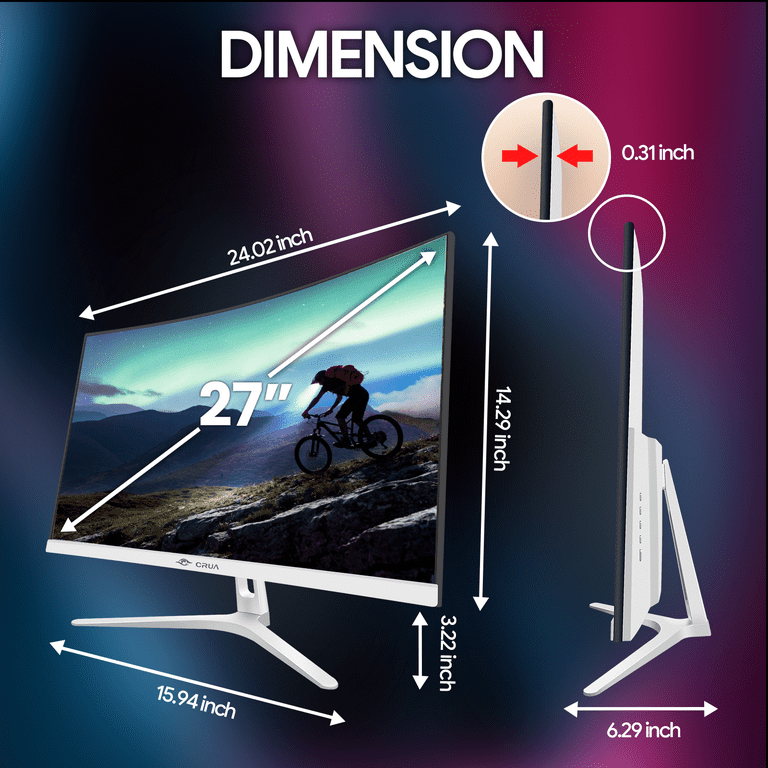CRUA 27inch Curved 100Hz FHD Computer Monitor, 1800R 100 CRUA 27inch Curved 100Hz FHD Computer Monitor, 1800R 100
