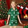 thumbnail image 2 of LRen Christmas Pajamas for Girls 10-12 V Neck Short Sleeve Graphic Satin Pjs Loose Kids Nightwear Gifts for Kids,Z9-Green,130(6-7 Years), 2 of 4