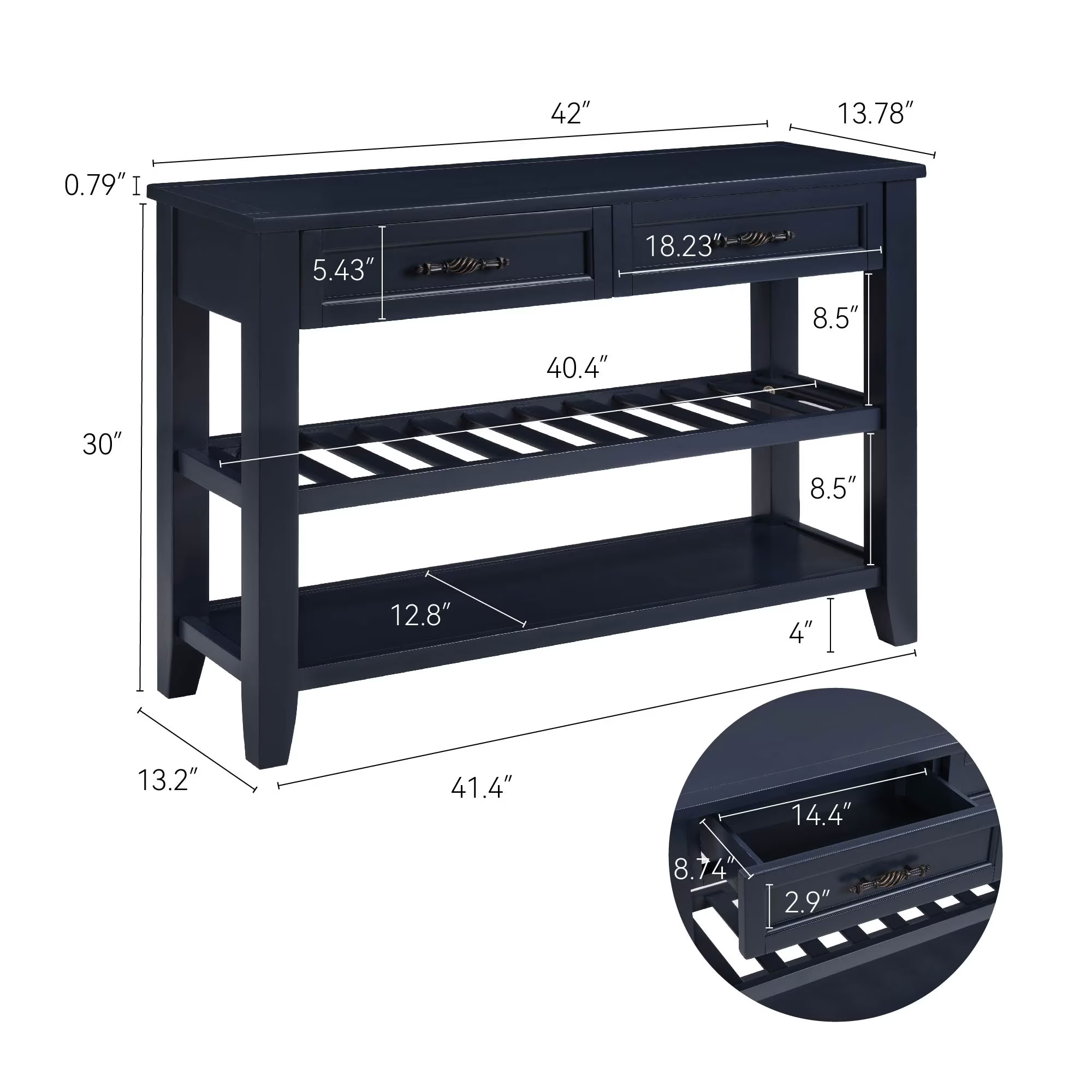 MAYEERTY 42" Retro Console Table with Drawers, Solid Pine Wood Sofa Table for Entryway, Hallway, Living Room