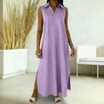 thumbnail image 2 of Women's Summer Dresses Collared V Neck Sleeveless Sundress with Side Slit Casual Vacation Maxi Dress Purple L, 2 of 5