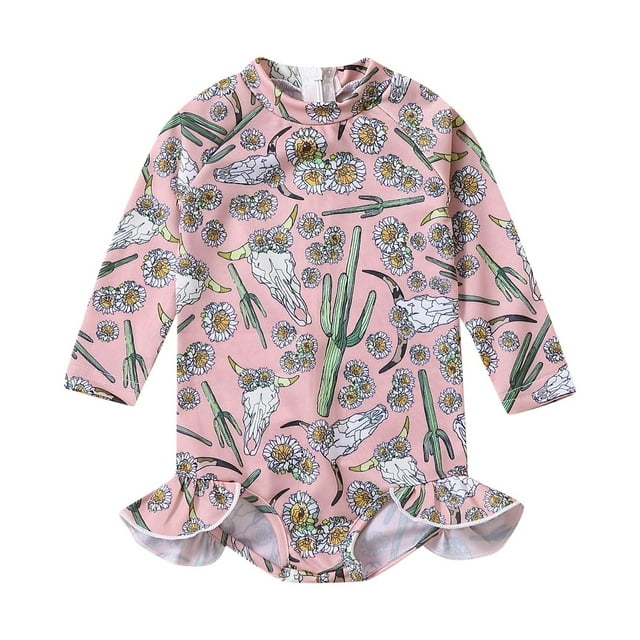 Hiiyo Infant Girls Long Sleeve Zip-Up Rash Guard One-Piece Swimsuit Swimwear Onesie