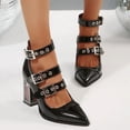 thumbnail image 6 of SCHUHLAND Women's Rose Clear Heels Pumps, Patent Leather Pointed Toe, Metal Buckle Ankle Strap, Punk Style, 6 of 16