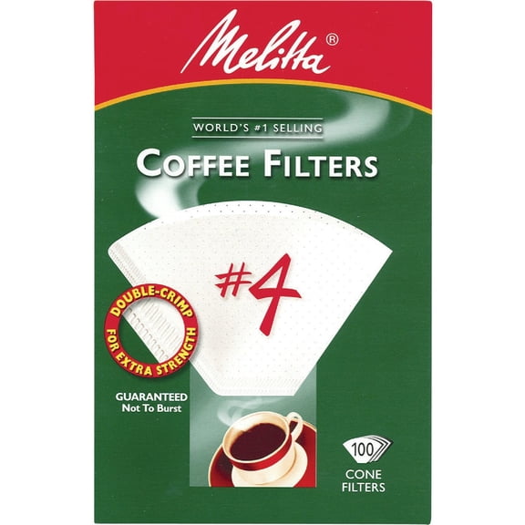 Melitta Coffee Filter Cones #4 White - Fits 8-12 Cup Brewers - 100 Count