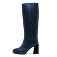 thumbnail image 2 of FSJ Women Round Toe Knee High Boots Side Zipper Pull on Chunky High Heels Comfortable Daily Walking Boots Size 4 Blue, 2 of 4