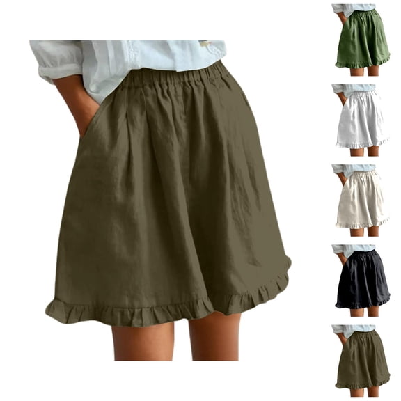 Wide Leg Shorts for Women Summer Casual Lightweight Elastic Waist Cute Ruffle Hem Loose Flowy Beach Shorts with Pockets