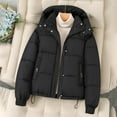thumbnail image 5 of Women's Cropped Puffer Jacket with Hood Zip Up Warm Quilted Coat Black L, 5 of 5