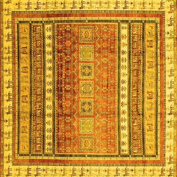 Ahgly Company Machine Washable Indoor Square Abstract Yellow Modern Area Rugs, 5' Square