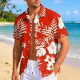 thumbnail image 2 of Men's Hawaiian Floral Shirts Casual Tropical Beach Funky Shirt ort Sleeve Button Down Shirts Tropical Floral Shirts Red XXXL, 2 of 4