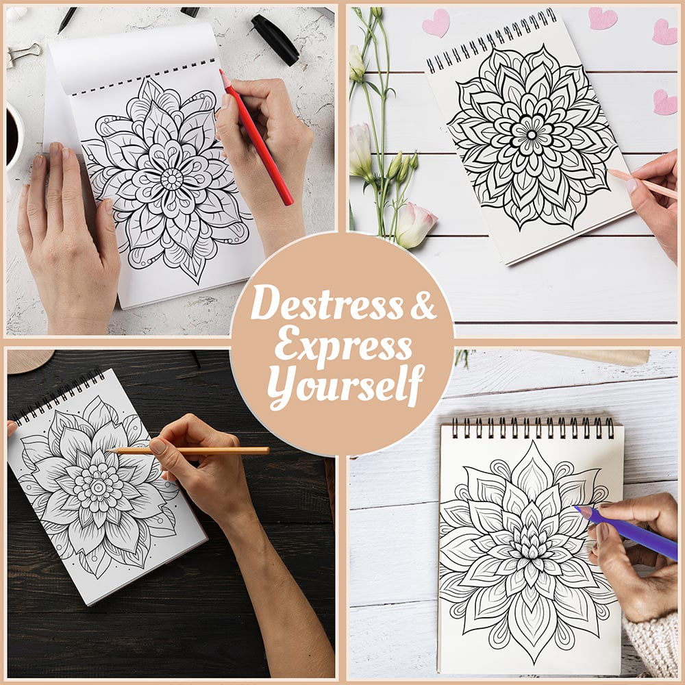 Netecom Easy and Simple Mandala Coloring Book Spiral Bound For Adults, A5 Wooden Cover, 30 Calming Coloring Pages of Minimalist Mandala Designs for Stress Relief and Relaxation