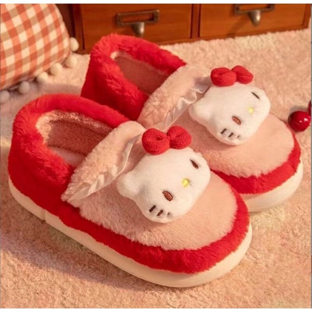 Venta al por mayor de zapatillas de algodón de dibujos animados para mujer invierno 2023 red nueva de felpa roja para el hogar zapatillas de pelo de suela gruesa antideslizantes para interiores invier