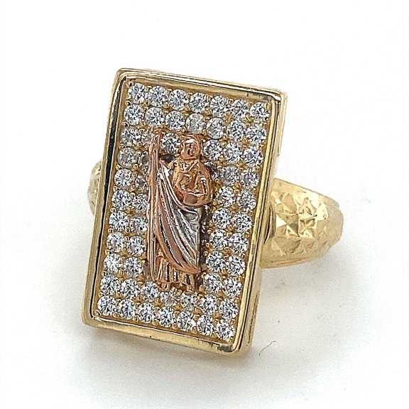 14K Tri Color CZ San Judas Ring