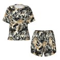 thumbnail image 2 of Yiaed Black Palm Leaves Print Short Sleeve Pajama Sets for Women Casual Crew Neck 2 Piece Lounge Sets Women's Short-Sleeved Pajama-X-Large, 2 of 5