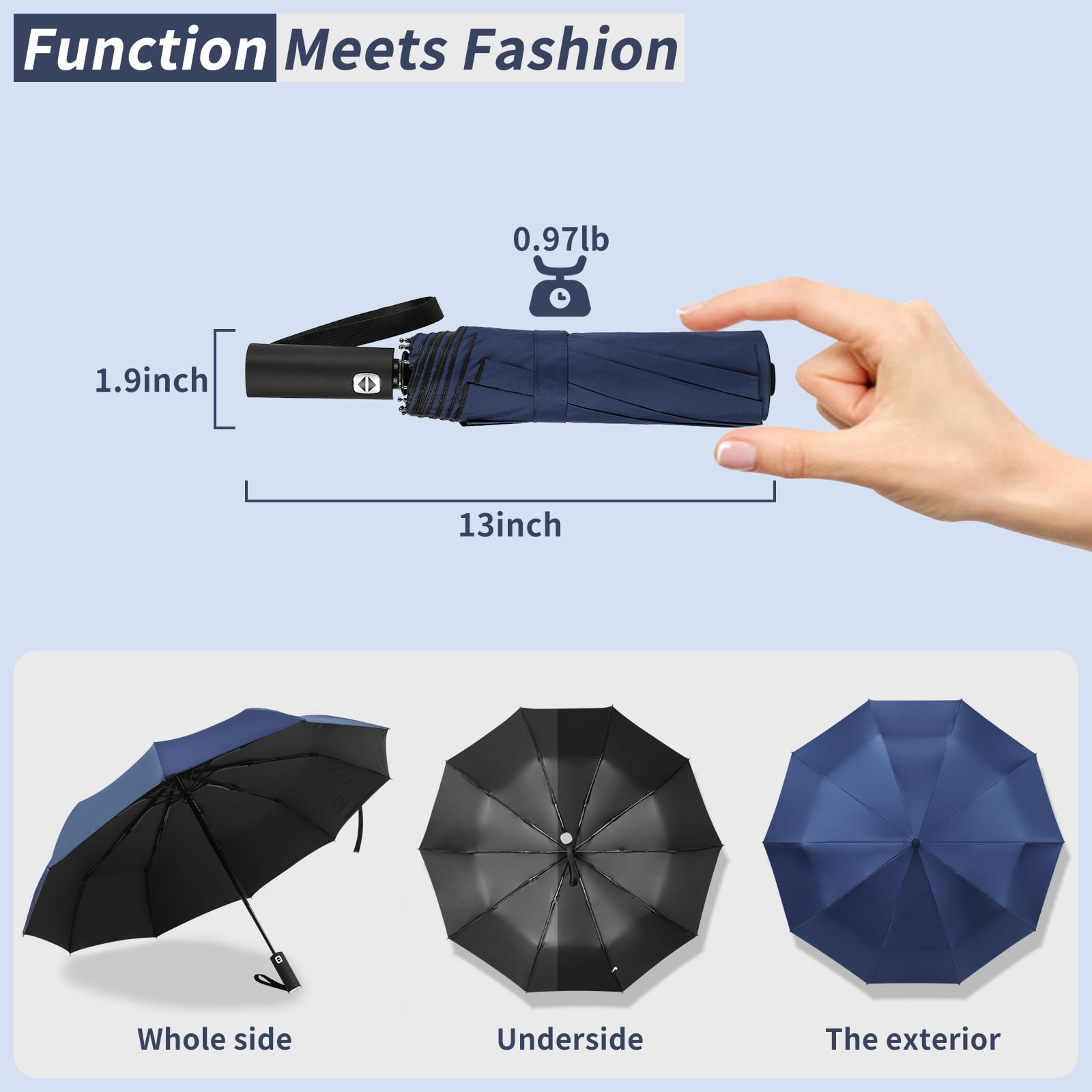 T2Raiwy 2-Pack of 46-Inch Large Golf Umbrellas, 10-Rib Automatic Opening and Closing, Black and Blue