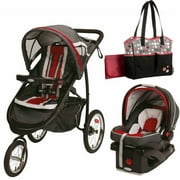 Graco Fast Action Fold Jogger Click Connect Travel System, Chili Red with Graco Dotastic Tote Diaper Bag