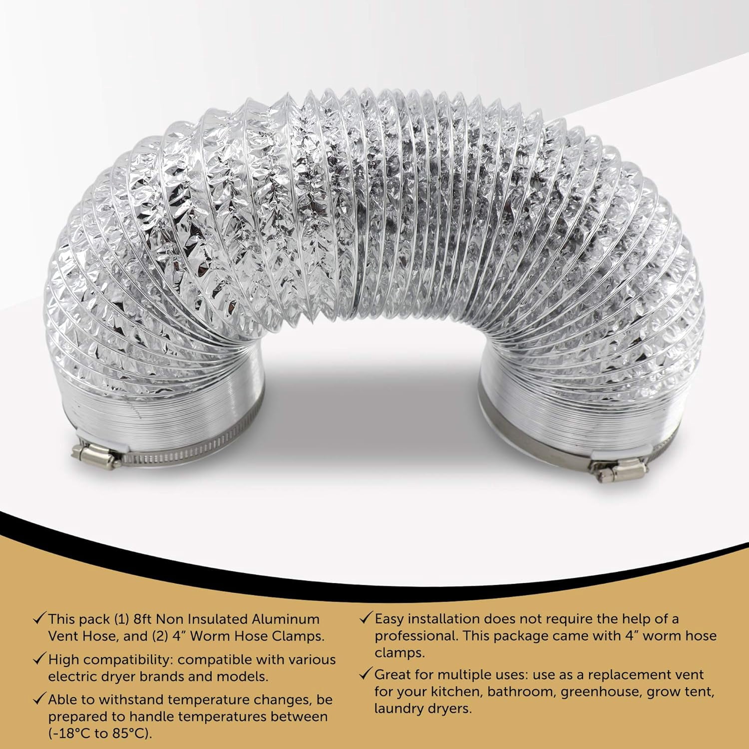 MKEUDQ-AP-4395481 8ft Insulated Dryer Vent Hose, Outdoor Indoor Vent Kit for Dryer Connector 4396009R, Flexible and Insulated Dryer Duct