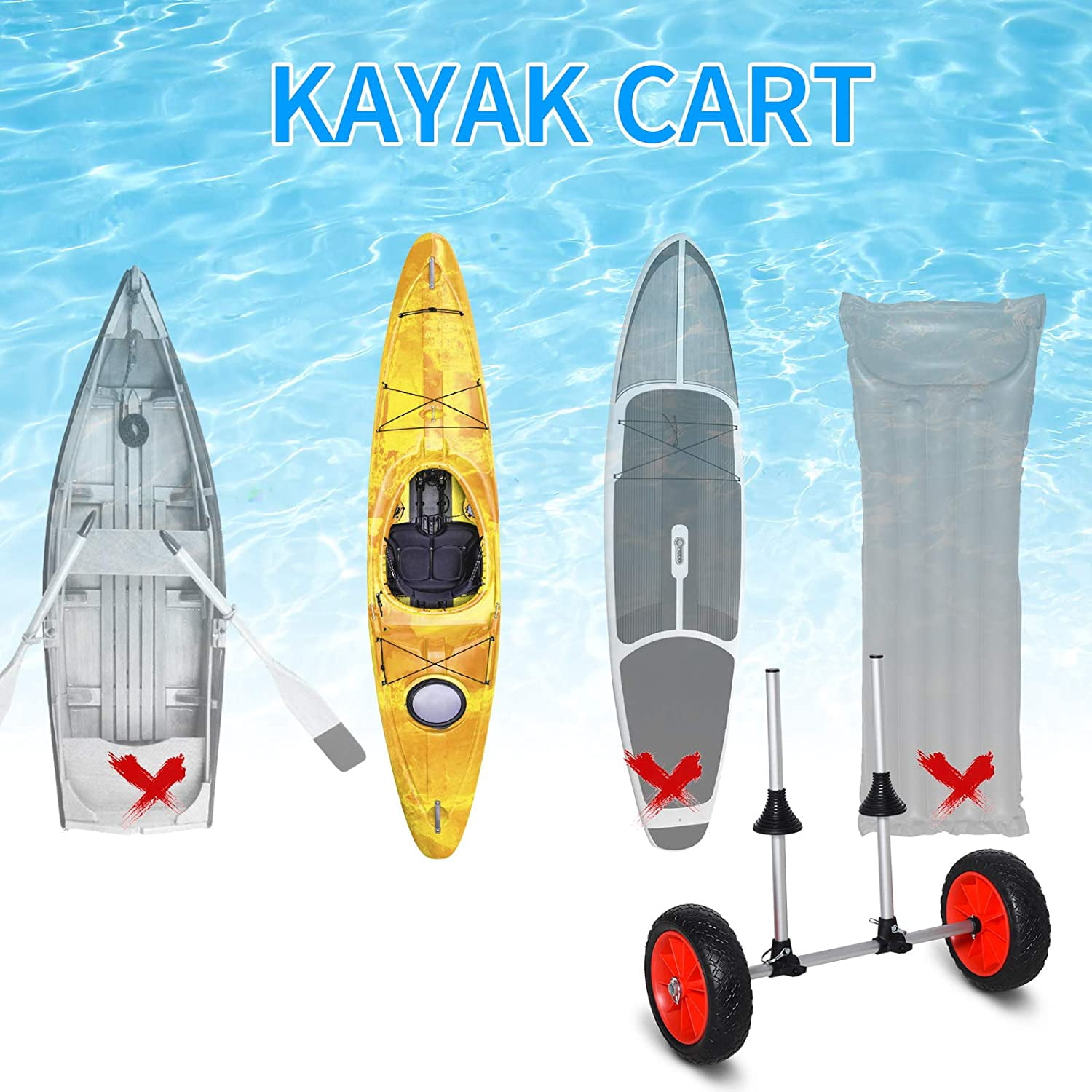 Neatifyes Kayak Cart, Trolley Trailer Kayak Wheels with Strong Aluminum Frame, Adjustable Width Crossbar, & Large Tires